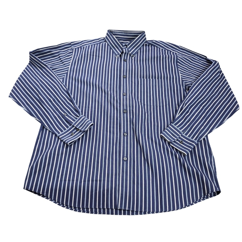Eddie Bauer Shirt Mens L Blue Stripe Long Sleeve Button Wrinkle Resistant